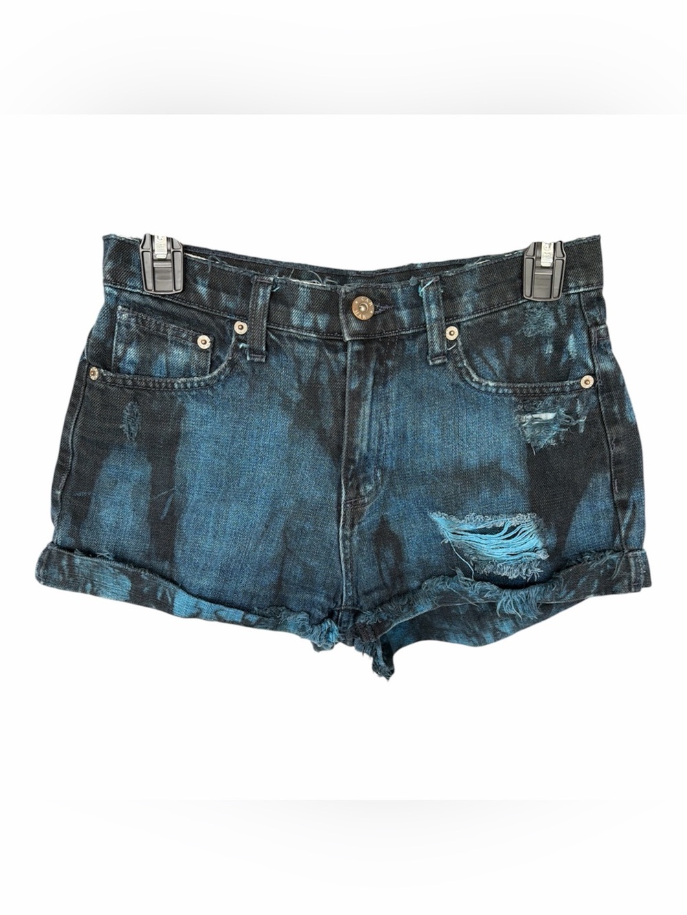 CARMAR Blue & Black Tie Dye Distressed Boho Style Denim Shorts size 27